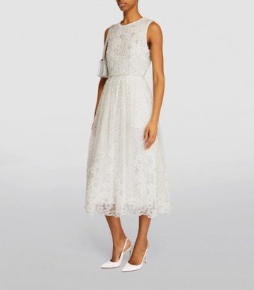 SELF-PORTRAIT Embellished Bridal Midi Dress White