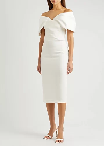 SOLACE LONDON Wrenley off-the-shoulder midi dress Ivory