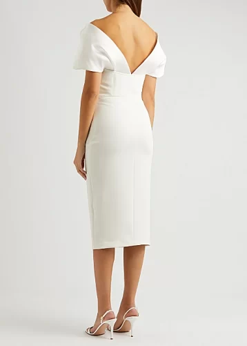 SOLACE LONDON Wrenley off-the-shoulder midi dress Ivory