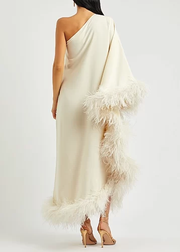 TALLER MARMO Ubud ivory one-shoulder feather dress Ivory