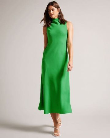 Ted Baker Eleanar Cowl Neck Sleeveless Midi Slip Dress Green