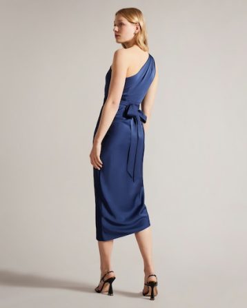 Ted Baker Gabie One Shoulder Drape Midi Dress Dark Blue