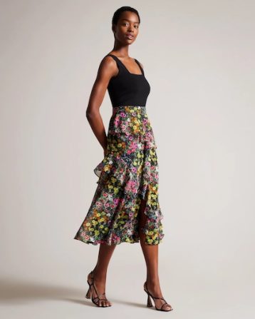 Ted Baker Jennias Knit Bodice Dress With Ruffle Skirt Black Multi