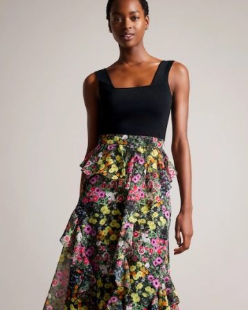 Ted Baker Jennias Knit Bodice Dress With Ruffle Skirt Black Multi