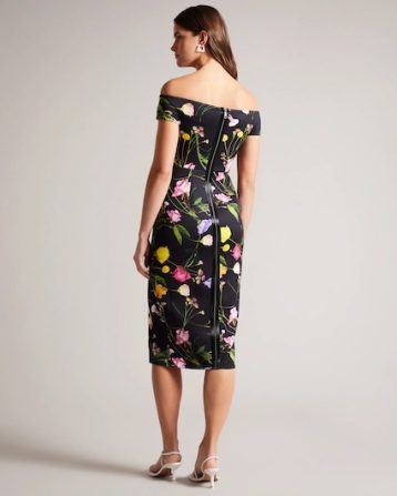 Ted Baker Loveina Floral Bardot Bodycon Dress Black Multi