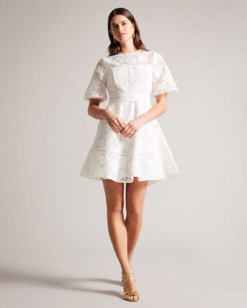 Ted Baker Lydiiha Mini Fit And Flare Lace Dress White