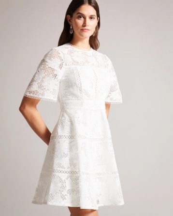 Ted Baker Lydiiha Mini Fit And Flare Lace Dress White