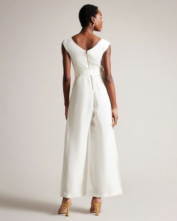 Ted Baker Tabbiaa Knitted Bodice Wide Leg Jumpsuit White