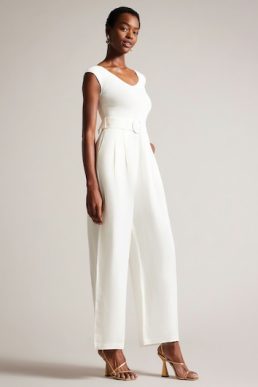 Ted Baker Tabbiaa Knitted Bodice Wide Leg Jumpsuit White