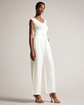 Ted Baker Tabbiaa Knitted Bodice Wide Leg Jumpsuit White