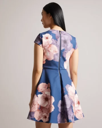 Ted Baker Trinia Floral Print Skater Dress Dark Blue Pink Blush