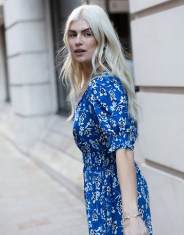 Threadbare Women's Blue Floral Button Down Front Midi Dress