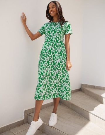 Threadbare Women's Green Floral Jersey Midi Smock Dress green