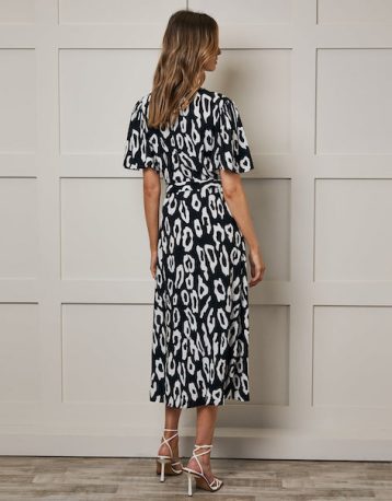 Women's Petite Black Abstract Animal Print Midi Dress