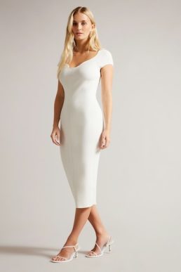 Ted Baker Alixis Ribbed Bodycon Knit Midi Dress White