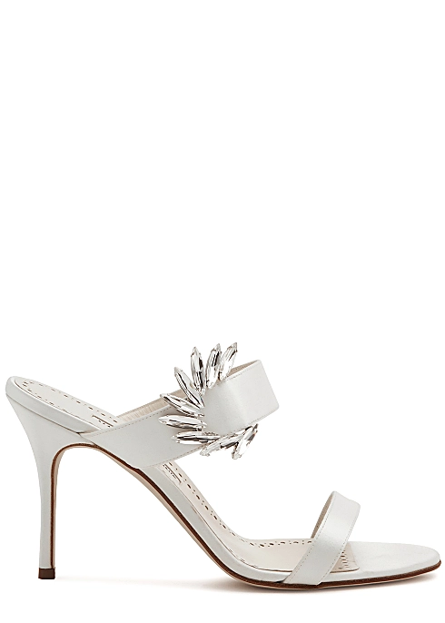 MANOLO BLAHNIK Chivela 90 crystal-embellished satin mules