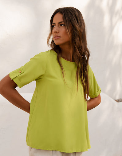 Lime Short Roll Sleeve T-Shirt Blouse £21.99