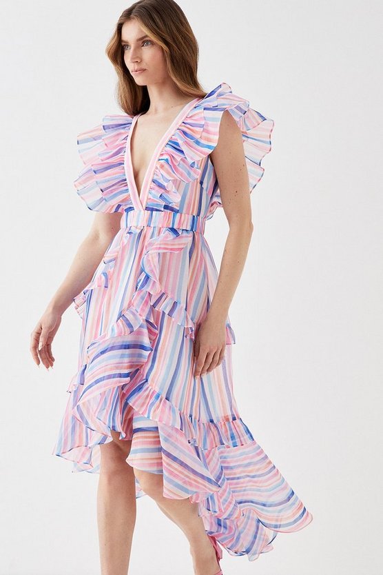 Ruffle Detail Wrap Organza Midi Dress