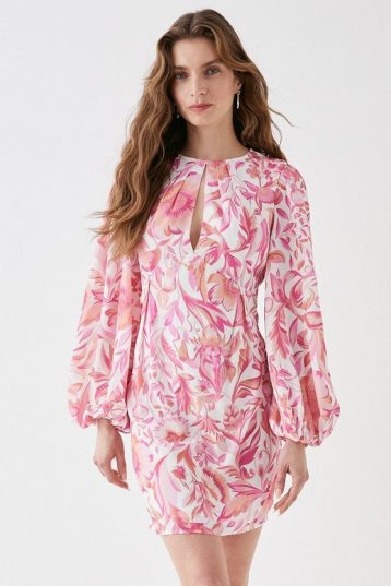 Coast Alexandra Farmer Mini Dress With Blouson Sleeve Pink