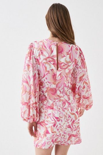 Coast Alexandra Farmer Mini Dress With Blouson Sleeve Pink