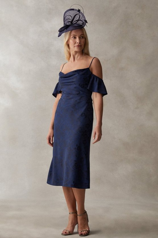 Yumi Navy Wrap Midi Dress With Flutter Sleeve