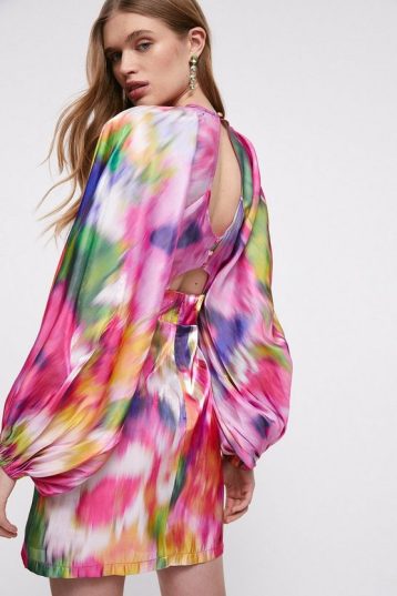 Coast Mini Organza Dress With Blouson Sleeve Pink Multi