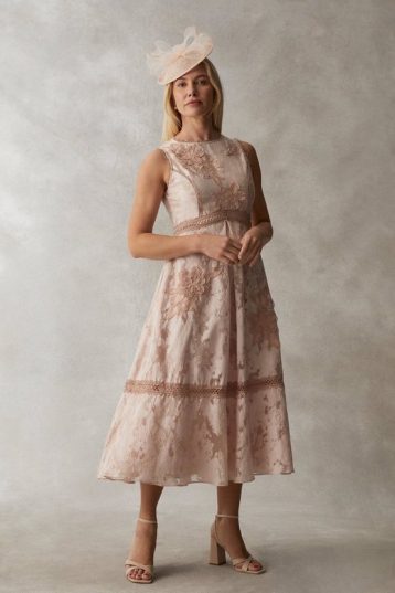 Coast Premium Jacquard Midi Dress With Floral Applique Blush