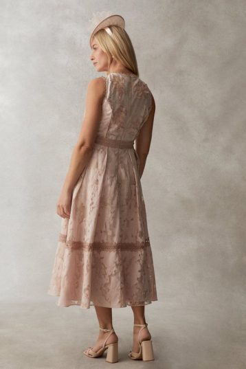 Coast Premium Jacquard Midi Dress With Floral Applique Blush