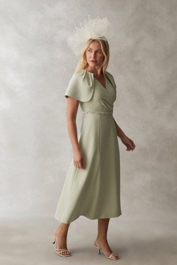 Coast Wrap Midi Dress With Sleeve Detail Sage