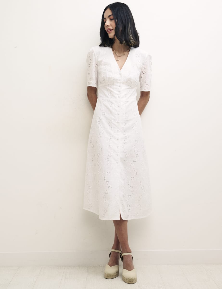 White Alexa Broderie Midi Dress Organic Cotton, £75