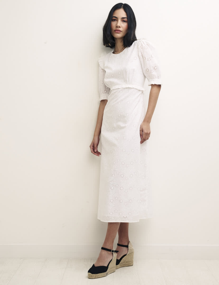 White Broderie Felicia Midi Dress Organic Cotton, £75