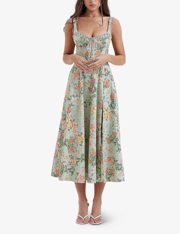 HOUSE OF CB Sabrina floral-print cotton-blend midi dress Jade