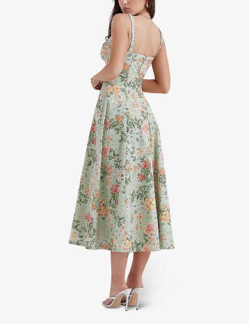 HOUSE OF CB Sabrina floral-print cotton-blend midi dress Jade