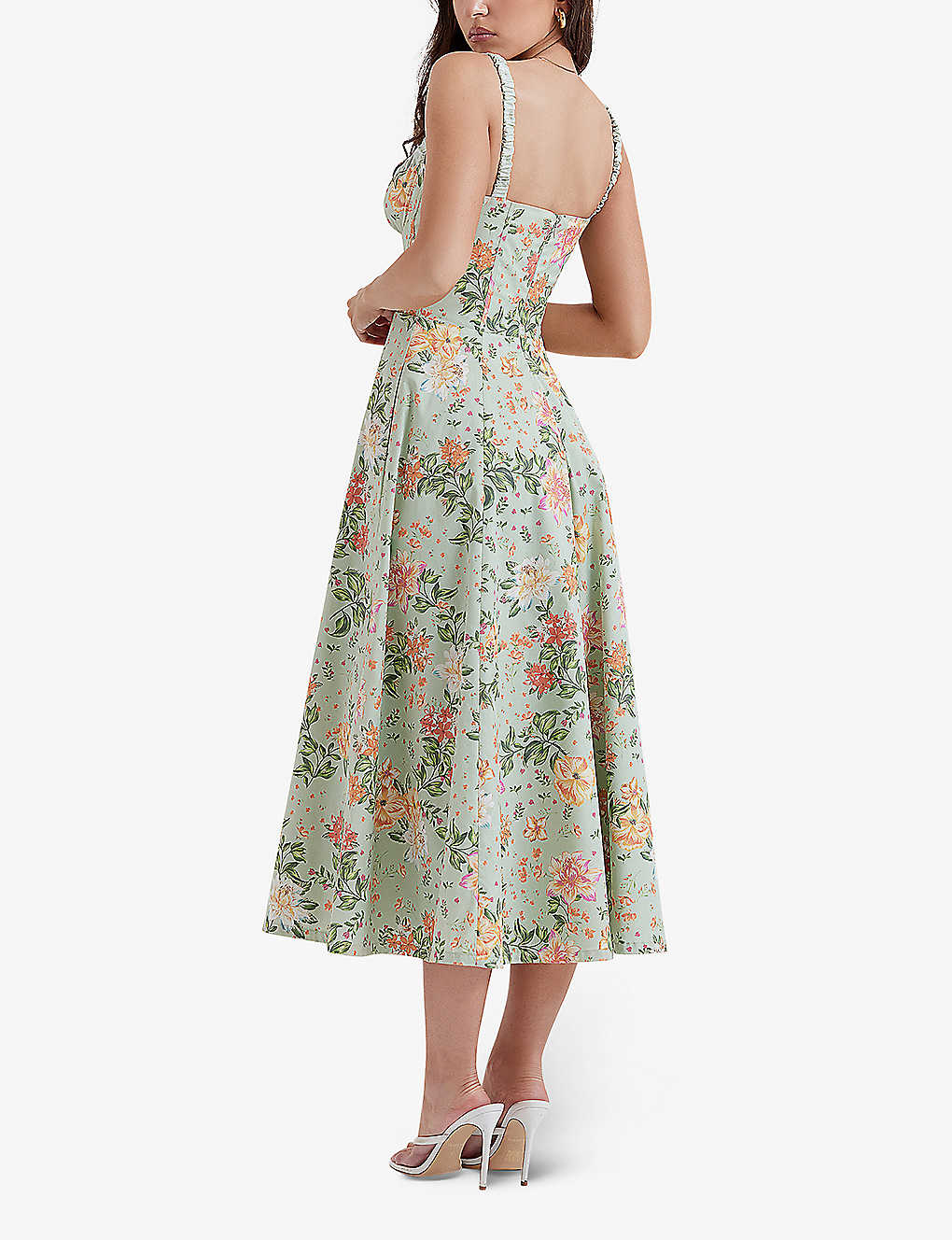 HOUSE OF CB Sabrina floral-print cotton-blend midi dress, Jade