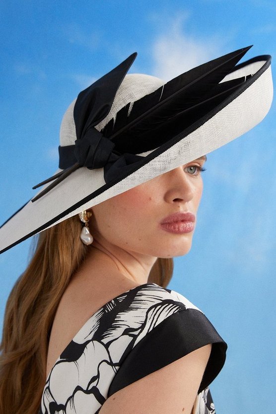 Lisa Tan Ombre Feather And Bow Detail Wide Brim Hat