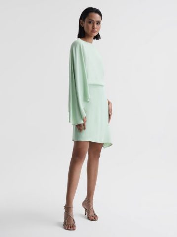 Reiss Christy Cape Sleeve Asymmetric Mini Dress Sage