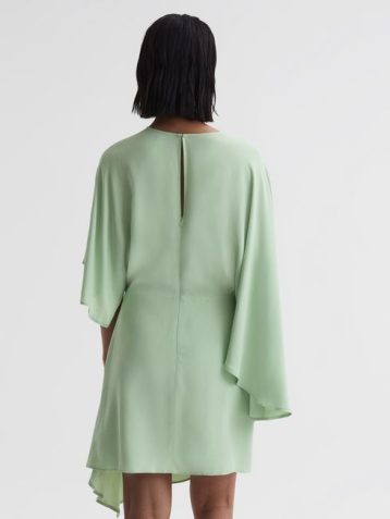 Reiss Christy Cape Sleeve Asymmetric Mini Dress Sage