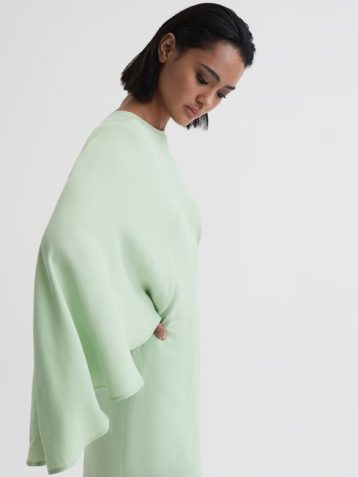 Reiss Christy Cape Sleeve Asymmetric Mini Dress Sage