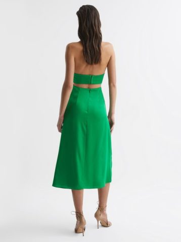 Reiss Maia Fitted Halter Neck Midi Dress Green