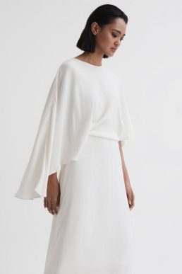 Reiss Naomi Cape Sleeve Asymmetric Maxi Dress Ivory