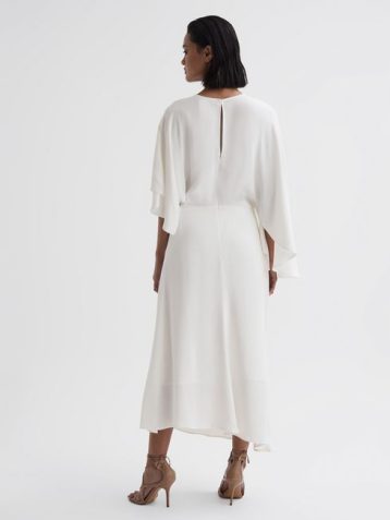 Reiss Naomi Cape Sleeve Asymmetric Maxi Dress Ivory