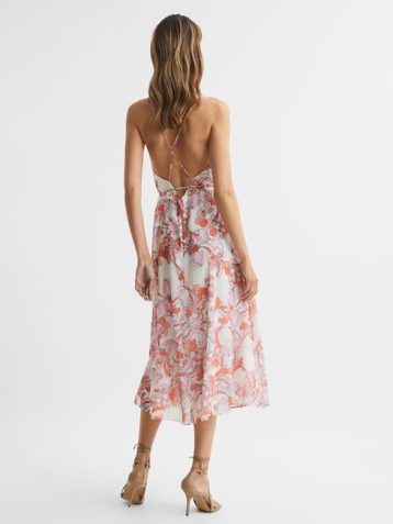 Reiss Pippa Floral Print Midi Dress Pink Multi