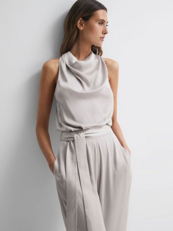 Reiss Rose Sleeveless Cowl Neck Jumpsuit neutral