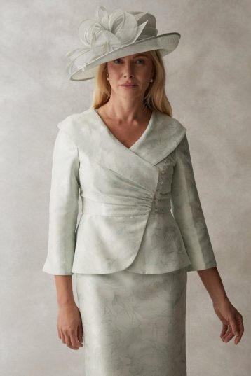 Coast Wide Collar Satin Jacquard Jacket Sage