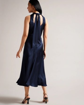 Ted Baker Lilymay Cowl Neck Bias Cut Midi Dress Dark Blue Navy