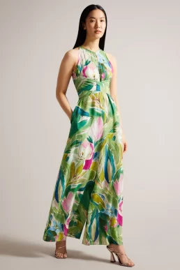 Ted Baker Rachily Halterneck Jumpsuit With Wrap Bodice Green