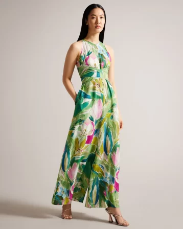 Ted Baker Rachily Halterneck Jumpsuit With Wrap Bodice Green