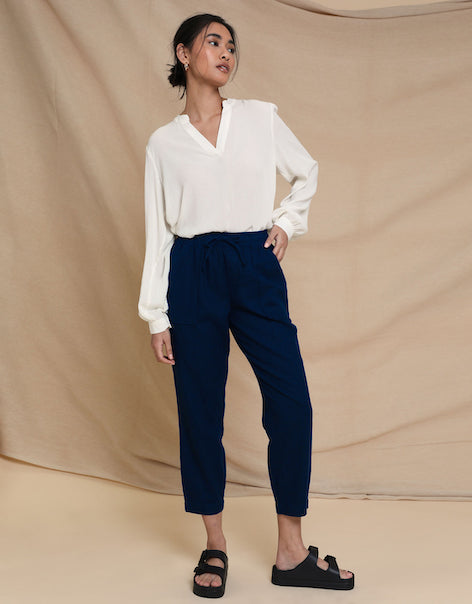 Navy Linen Blend Drawstring Trousers £25.99