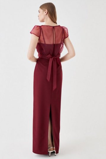 Coast Organza Top Crepe Bodice Multiwear Bridesmaids Dress aubergine red