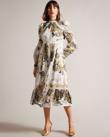 Ted Baker Maylily High Neck Botanical Dress With Ladder Lace